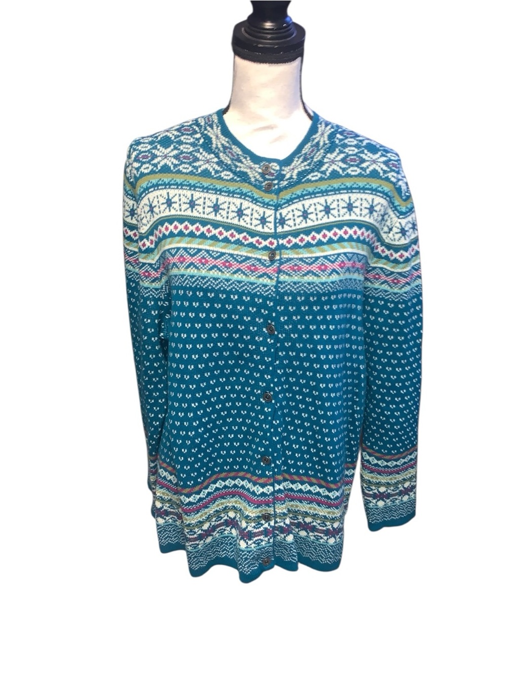 Christopher & Banks CJ Banks Knit Button-Down Cardigan Sweater Fair Aisle